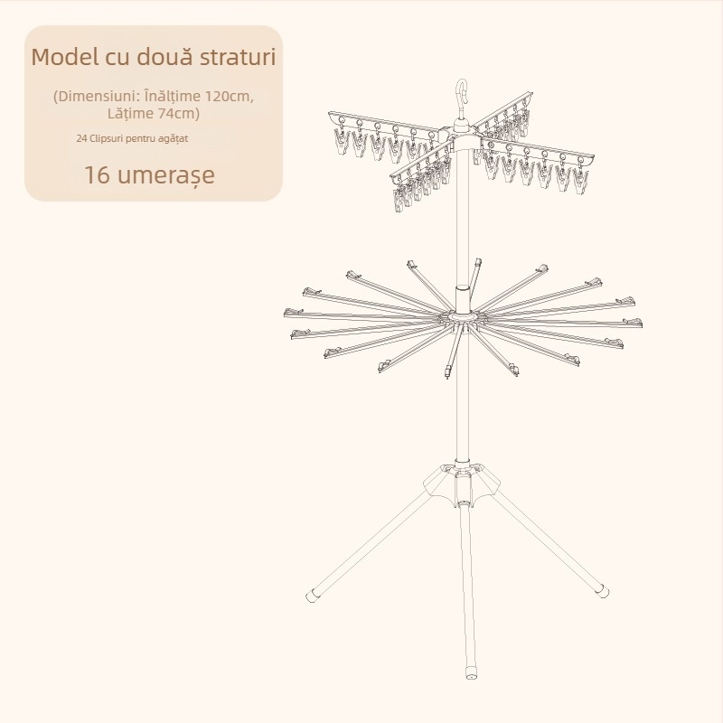 Suport pentru uscat haine de bebeluți, pliabil, mobil, design circular cu clipsuri, din plastic