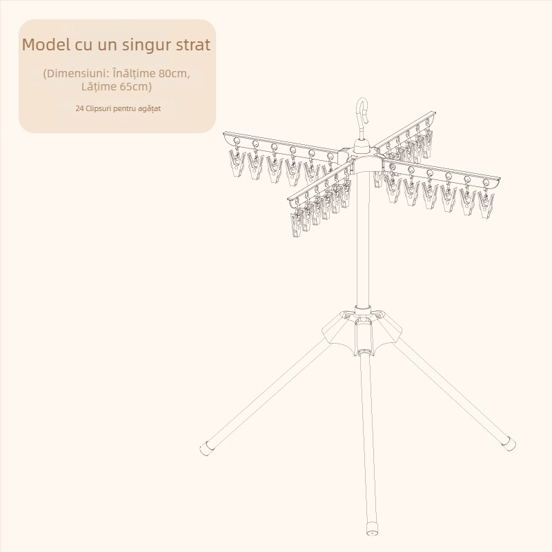 Suport pentru uscat haine de bebeluți, pliabil, mobil, design circular cu clipsuri, din plastic