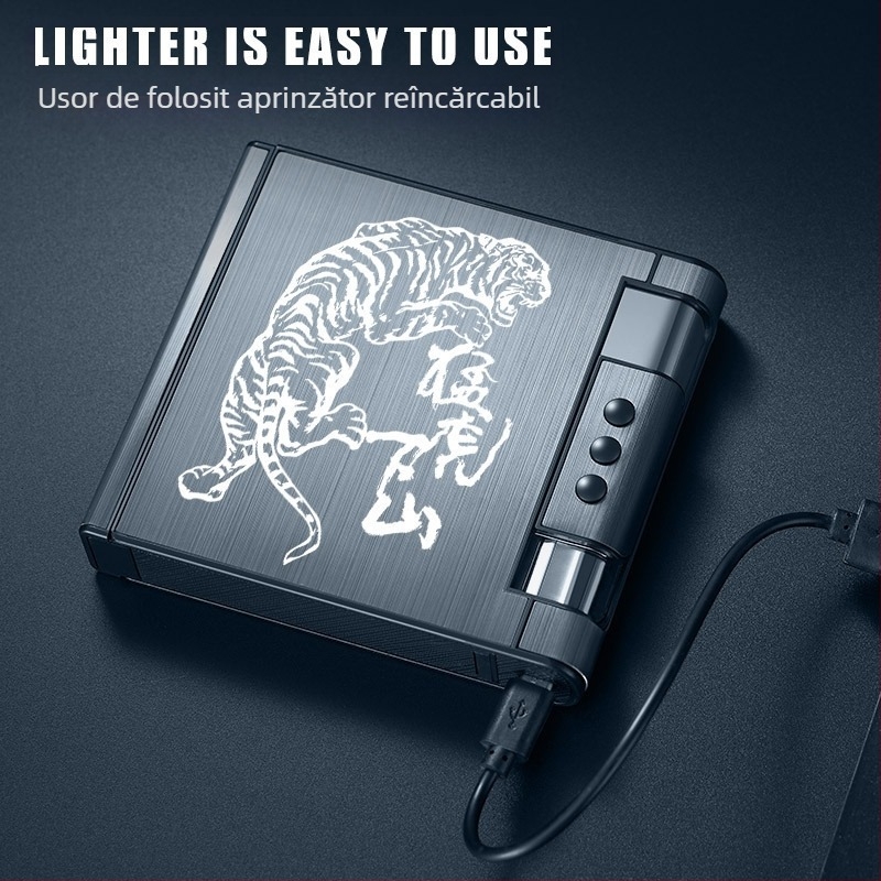 Aprindor USB reîncărcabil din aluminiu, cu husă integrată, reutilizabil, imprimare logo disponibilă, stil lux ușor – Water Ice, cutie 100 buc