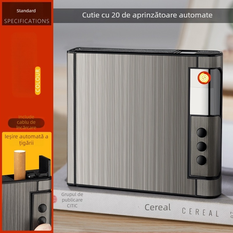 Aprindor USB reîncărcabil din aluminiu, cu husă integrată, reutilizabil, imprimare logo disponibilă, stil lux ușor – Water Ice, cutie 100 buc