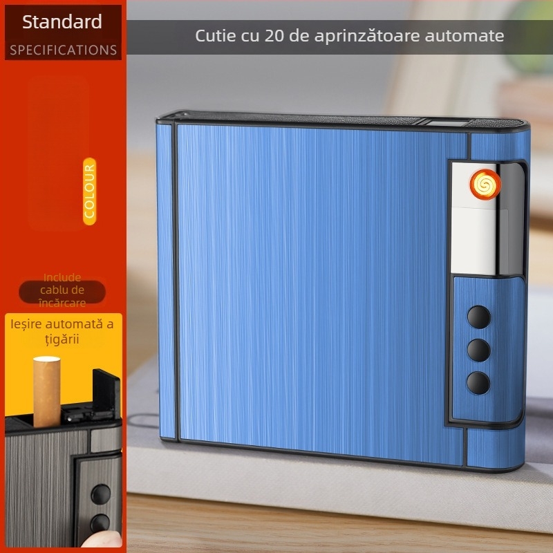 Aprindor USB reîncărcabil din aluminiu, cu husă integrată, reutilizabil, imprimare logo disponibilă, stil lux ușor – Water Ice, cutie 100 buc