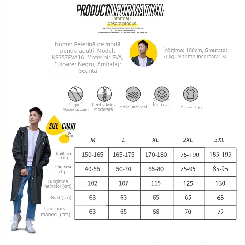 Poncho EVA dintr-o singură bucată pentru adulți – drumeții și activități în aer liber, Mr. Rain