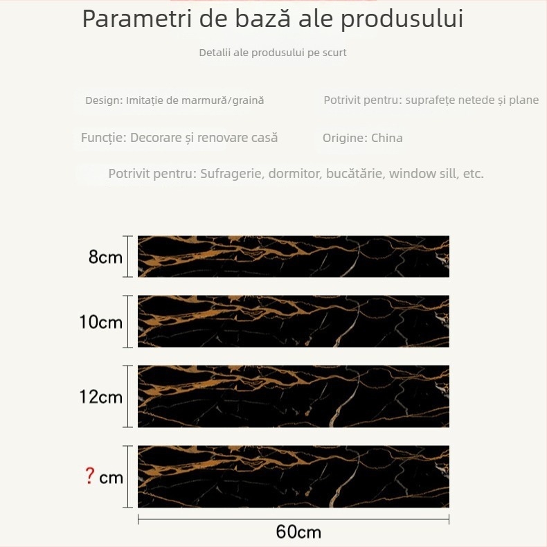 Sticker de perete – bandă decorativă autoadezivă pentru soclul peretelui, PET material, stil modern minimalist, potrivit pentru living, dormitor, birou, bucătărie și baie.