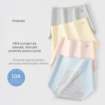 Chiloți de perioadă pentru femei, din bumbac 100%, talie înaltă, respirabili, model solid