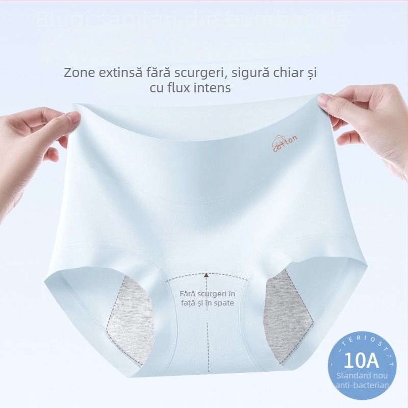 Chiloți de perioadă pentru femei, din bumbac 100%, talie înaltă, respirabili, model solid