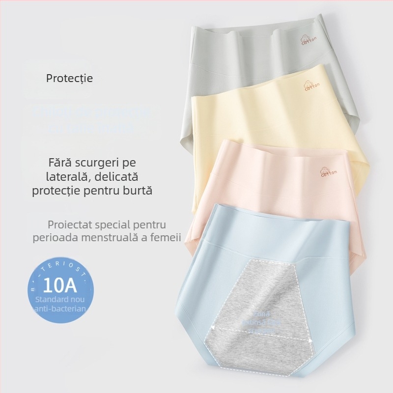 Chiloți de perioadă pentru femei, din bumbac 100%, talie înaltă, respirabili, model solid