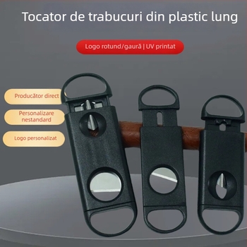 Tăietor de trabuc cu formă V, din plastic, dublă funcție, cu perforator pentru găuri