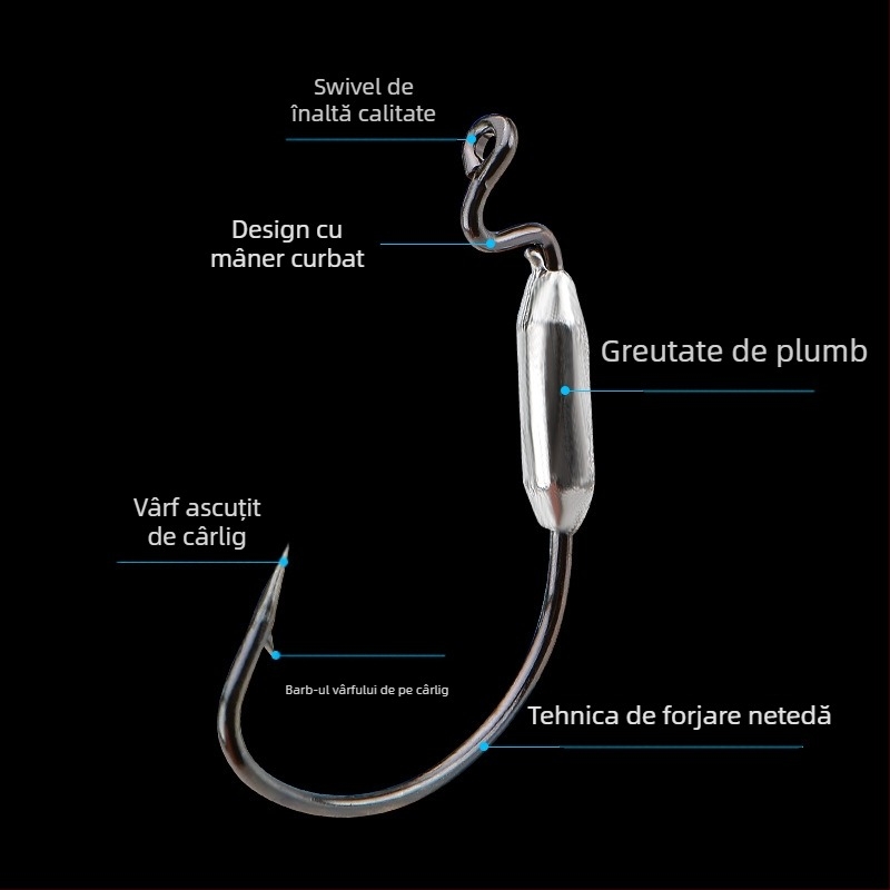 Chuangxin cârlig crank cu cap oloviu, 200 de bucăți în cutie pentru pescuit la plajă