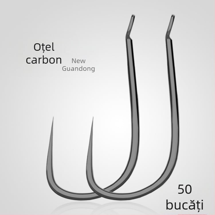Cârlig de pescuit din oțel cu conținut înalt de carbon, fără barbă, mâner lung, pentru pescuit în apă dulce