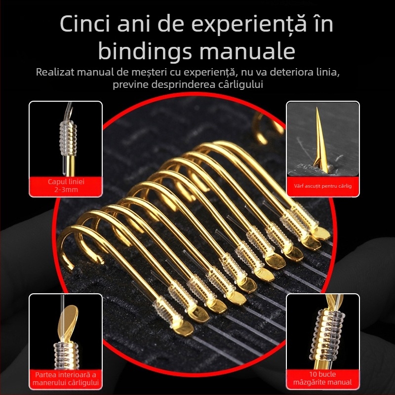 Cârlig de pescuit - manșetă aurie, cârlig dublu, cu vârfuri, pentru pescuit în râuri - Yingke