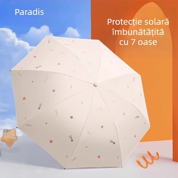 Paradise Umbrella - Protecție UV UPF50+, Dublu strat, Deschidere și închidere manuală, Tri-fold, 7 spițe din oțel, greutate 310 g, unisex pentru soare și ploaie