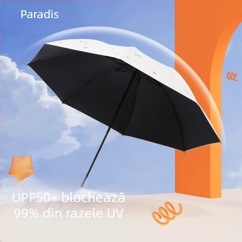Paradise Umbrella - Protecție UV UPF50+, Dublu strat, Deschidere și închidere manuală, Tri-fold, 7 spițe din oțel, greutate 310 g, unisex pentru soare și ploaie