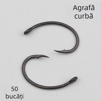 Set de cârlige de pescuit cu cârlig de tip hunchback și cârlig înclinat, țeavă din teflon din oțel, cu inel; pentru som și crap; Material: 54122; Brand: Other