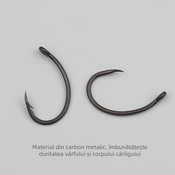 Set de cârlige de pescuit cu cârlig de tip hunchback și cârlig înclinat, țeavă din teflon din oțel, cu inel; pentru som și crap; Material: 54122; Brand: Other