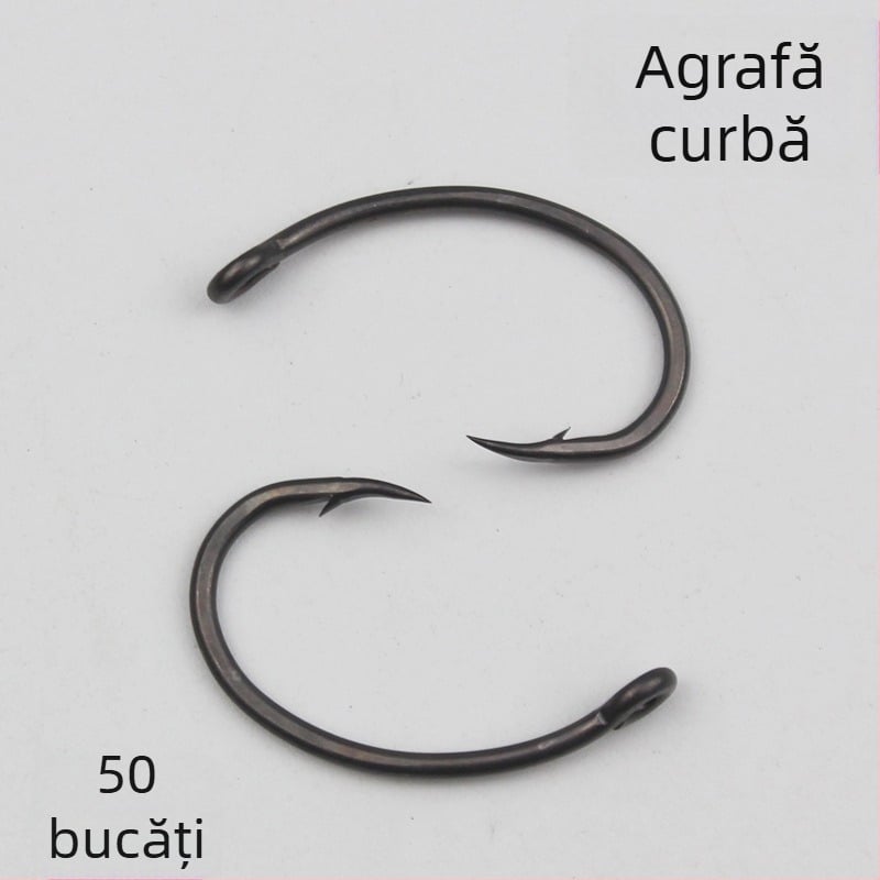 Set de cârlige de pescuit cu cârlig de tip hunchback și cârlig înclinat, țeavă din teflon din oțel, cu inel; pentru som și crap; Material: 54122; Brand: Other