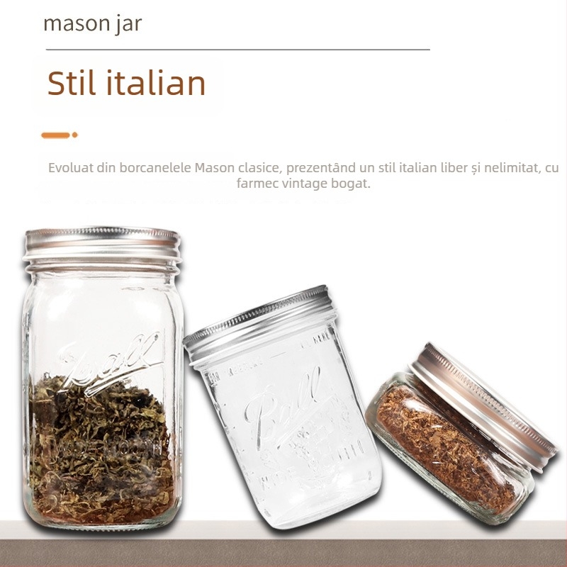Borcan Mason din sticlă cu capac etanș, recipient impermeabil pentru depozitare decorativă a ierburilor și accesorii de tutun