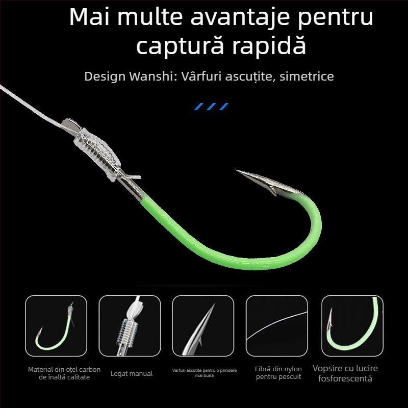 Cârlig de pescuit cu barb, model Marushiyako night light hook, 500 bucăți într-o cutie, pentru pescuit marin și pe mare