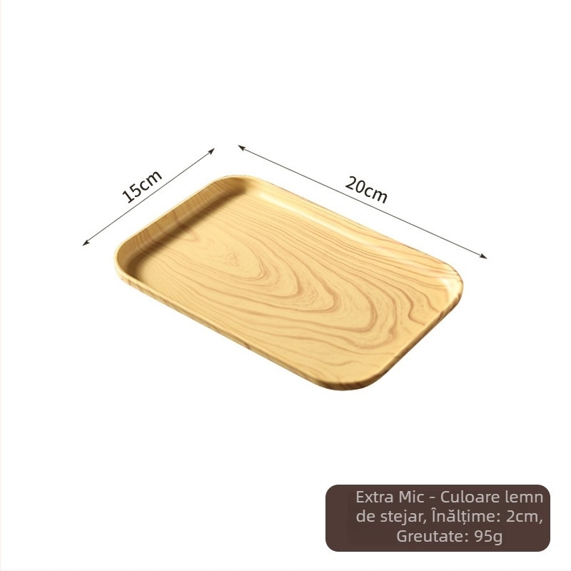 Tava de ceai cu aspect lemnos, dreptunghiulară, pentru sufragerie și servire cafea în hotel (Material: rășină; Brand: Senhaoxiang; Stil: lux ușor și retro; Metodă de producție: semi-manual și semi-mechanic; Greutate: 300 g)