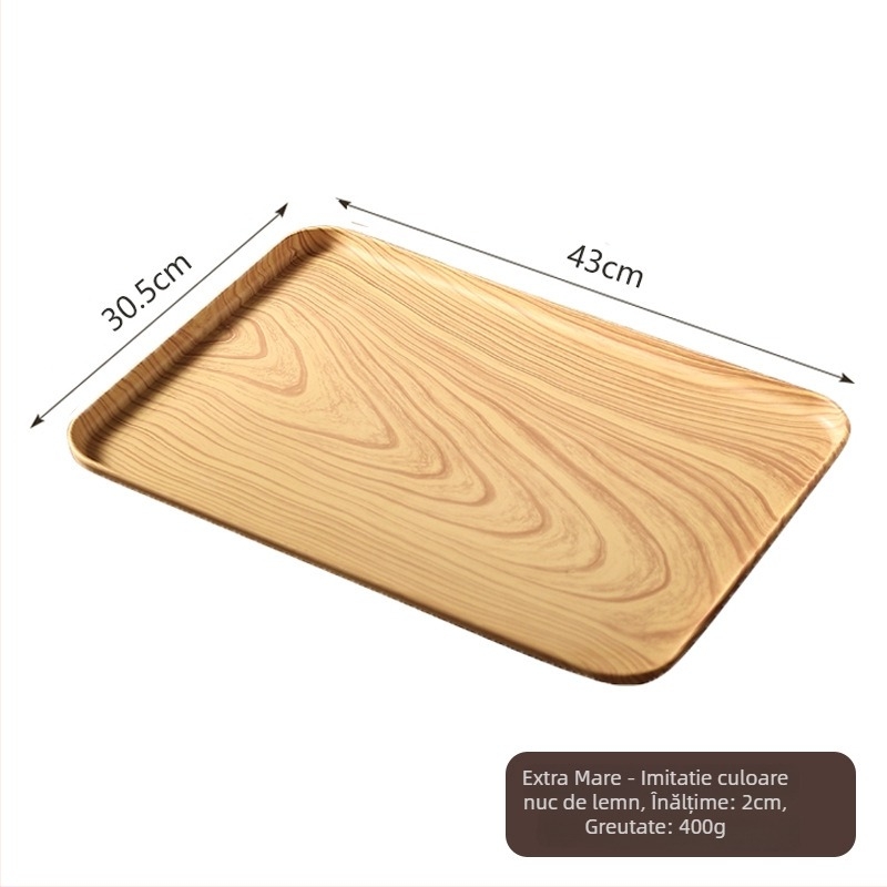 Tava de ceai cu aspect lemnos, dreptunghiulară, pentru sufragerie și servire cafea în hotel (Material: rășină; Brand: Senhaoxiang; Stil: lux ușor și retro; Metodă de producție: semi-manual și semi-mechanic; Greutate: 300 g)