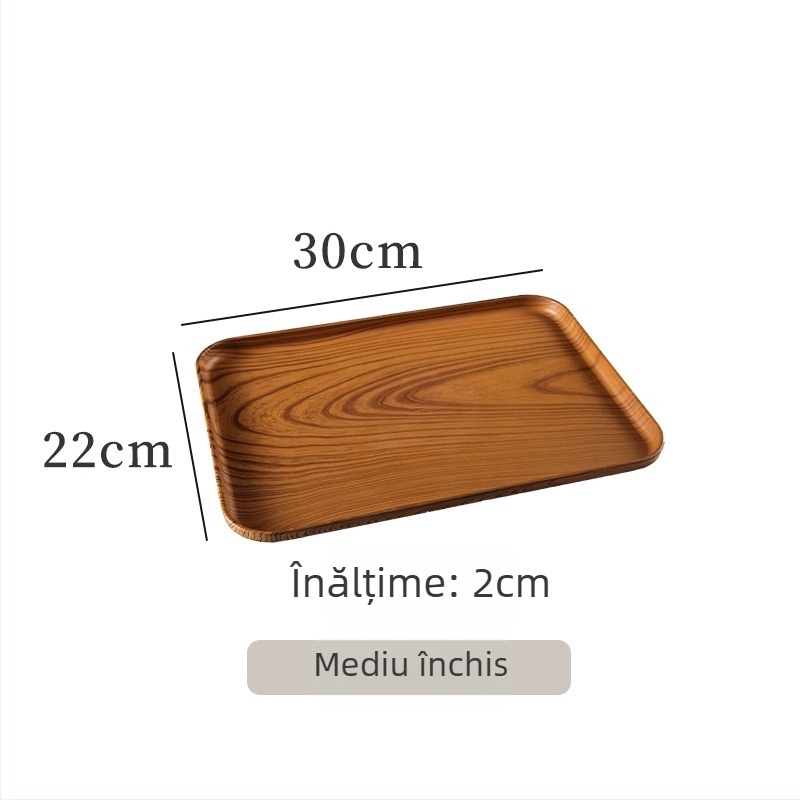 Tava de ceai cu aspect lemnos, dreptunghiulară, pentru sufragerie și servire cafea în hotel (Material: rășină; Brand: Senhaoxiang; Stil: lux ușor și retro; Metodă de producție: semi-manual și semi-mechanic; Greutate: 300 g)