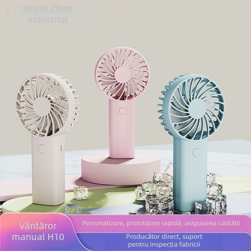 Ventilator de mână USB reîncărcabil, cu 6 palete, motor brushless, baterie internă 1200–2000 mAh, 3 trepte de viteză, zgomot ≤36 dB, autonomie 3–6 h