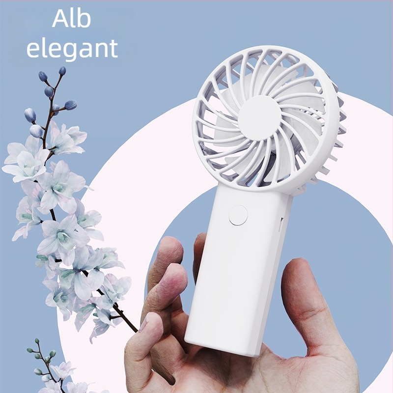Ventilator de mână USB reîncărcabil, cu 6 palete, motor brushless, baterie internă 1200–2000 mAh, 3 trepte de viteză, zgomot ≤36 dB, autonomie 3–6 h