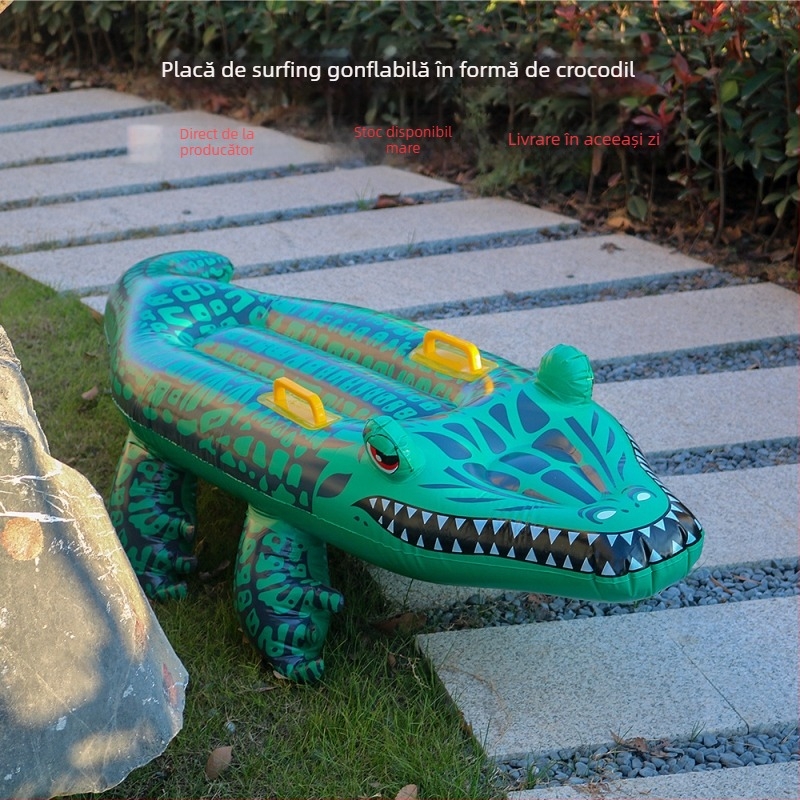 Bawei placă de surf gonflabilă din PVC în formă de crocodil, imprimare serigrafică, pentru utilizare universală