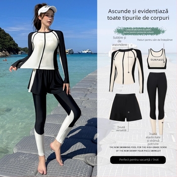 Set rash guard pentru femei, mâneci lungi și pantaloni lungi, pentru surfing și snorkeling; poliester 80%, 220 g/m²; căptușeală 100% poliester; cu padding pentru piept