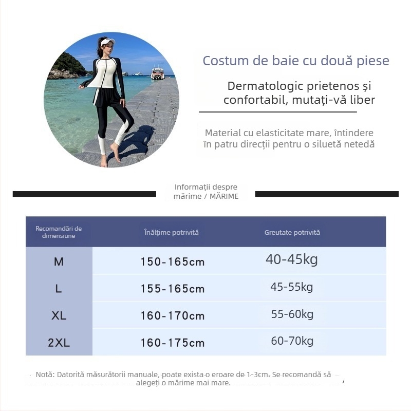 Set rash guard pentru femei, mâneci lungi și pantaloni lungi, pentru surfing și snorkeling; poliester 80%, 220 g/m²; căptușeală 100% poliester; cu padding pentru piept