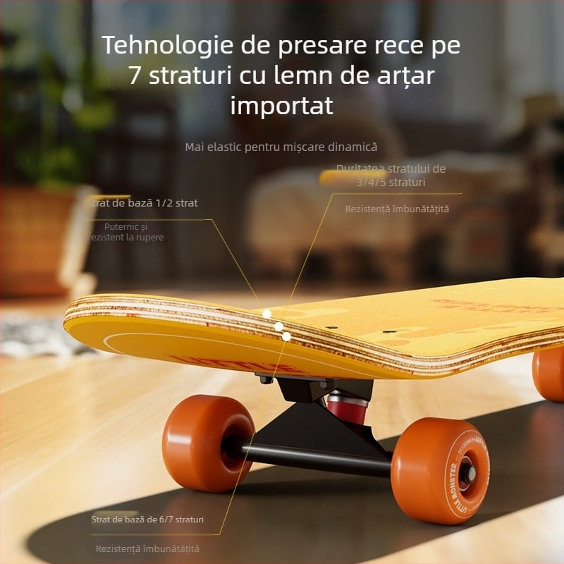 Flyton longboard skateboard pentru copii — placă din aliaj de aluminiu, rocker dublu, marcă Flyton, categorie skateboard