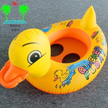 Inel de înot pentru copii cu șezut și mâner, model cartoon, PVC ecologic, grosime 0,18 mm, pentru înot și plimbare prin apă
