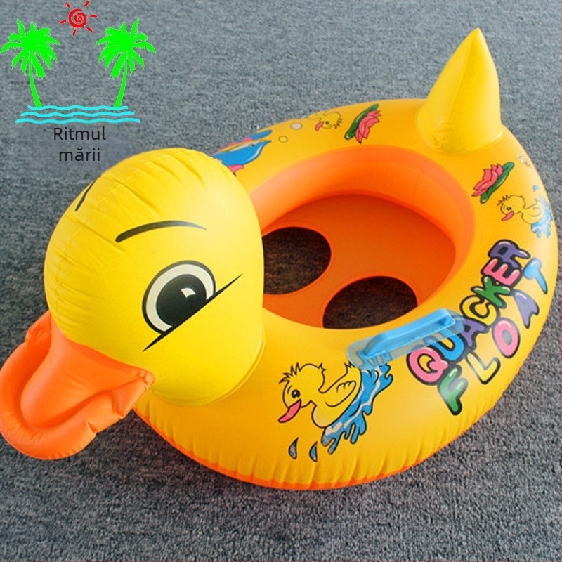 Inel de înot pentru copii cu șezut și mâner, model cartoon, PVC ecologic, grosime 0,18 mm, pentru înot și plimbare prin apă