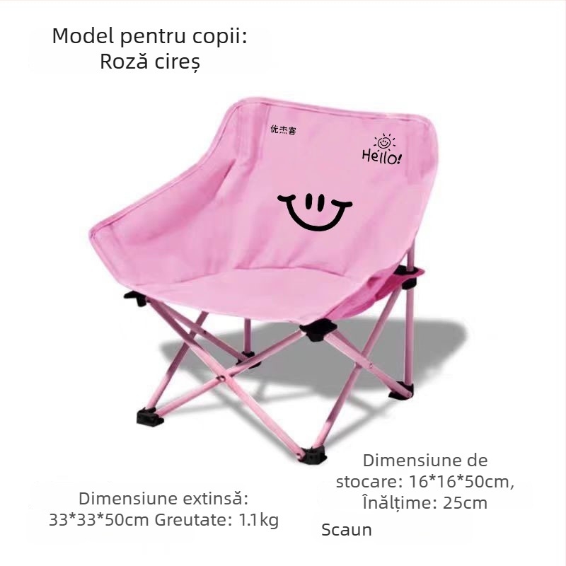Moon Chair – Scaun de exterior pliabil pentru copii, portabil pentru camping și picnic (Material: oțel cu carbon; Pliabil: Da; Categoria: masă și scaun pliabile; Stil: Moon Chair pentru copii)