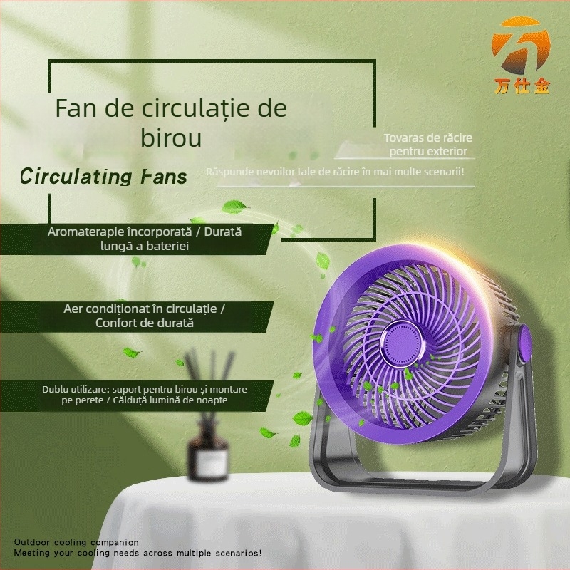 Ventilator USB de birou cu baterie încorporată, 800-1000 mAh, 3 palete, 3 viteze, motor cu perii
