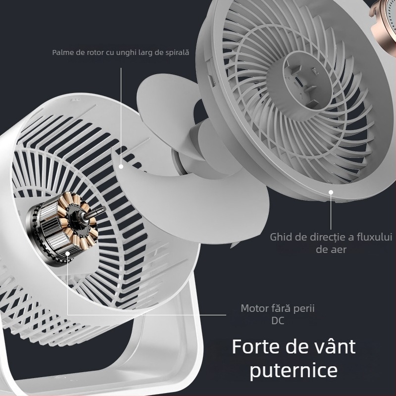 Ventilator USB de birou cu baterie încorporată, 800-1000 mAh, 3 palete, 3 viteze, motor cu perii