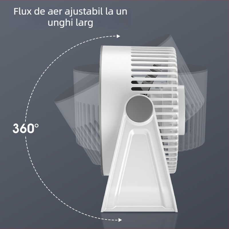 Ventilator USB de birou cu baterie încorporată, 800-1000 mAh, 3 palete, 3 viteze, motor cu perii