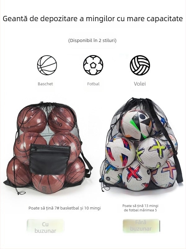 Wika Geantă de depozitare a mingilor din plasă de antrenament, capacitate mare – Poliester, Personalizare disponibilă, pentru fotbal, baschet, volei și tenis