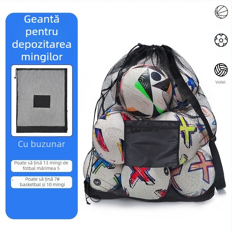 Wika Geantă de depozitare a mingilor din plasă de antrenament, capacitate mare – Poliester, Personalizare disponibilă, pentru fotbal, baschet, volei și tenis