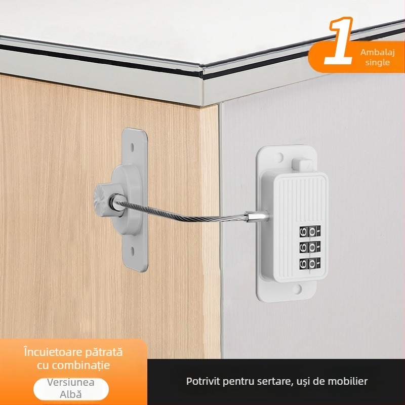 Încuietare cu parolă fără găuri pentru frigidere și dulapuri; construcție îngroșată; anti-furt; Model Password Refrigerator Lock-001; Material: oțel inoxidabil + ABS