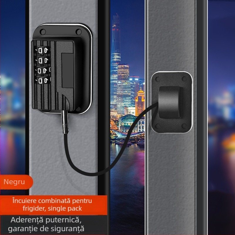 Încuietare cu parolă fără găuri pentru frigidere și dulapuri; construcție îngroșată; anti-furt; Model Password Refrigerator Lock-001; Material: oțel inoxidabil + ABS