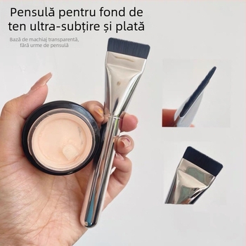 Pensulă pentru fond de ten, păr sintetic, mâner din aluminiu, tijă scurtă; ambalaj: pungă unică