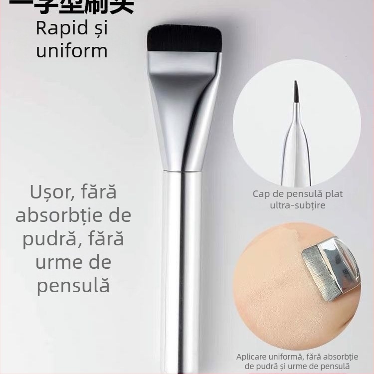 Pensulă pentru fond de ten, păr sintetic, mâner din aluminiu, tijă scurtă; ambalaj: pungă unică