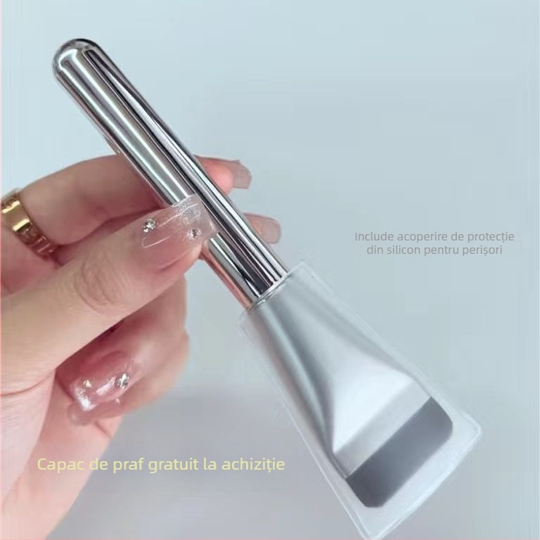 Pensulă pentru fond de ten, păr sintetic, mâner din aluminiu, tijă scurtă; ambalaj: pungă unică