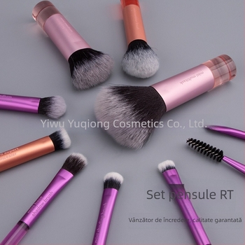 Set mini de 10 pensule de machiaj, cu peri din fibre sintetice și mânere din acrilic