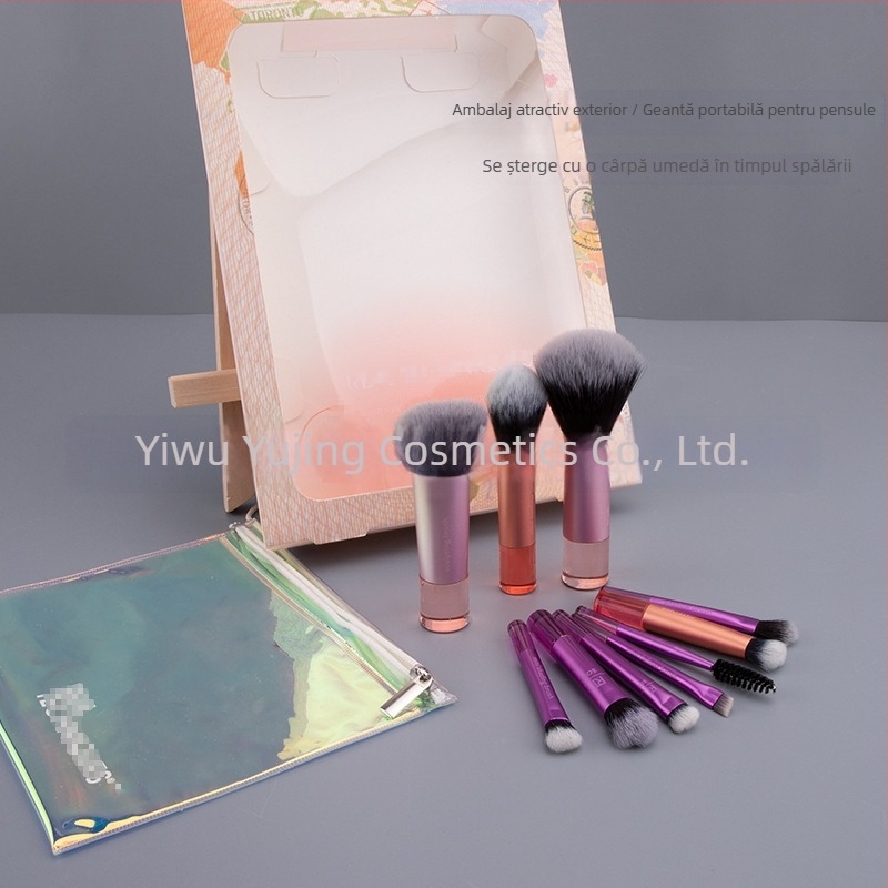 Set mini de 10 pensule de machiaj, cu peri din fibre sintetice și mânere din acrilic