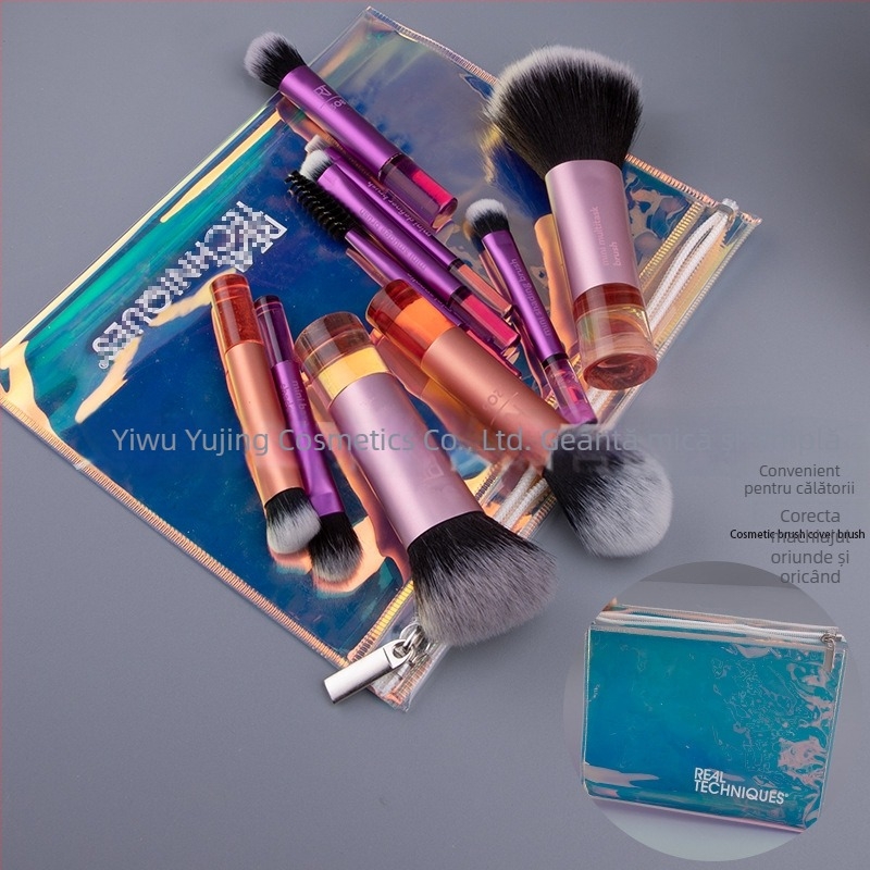 Set mini de 10 pensule de machiaj, cu peri din fibre sintetice și mânere din acrilic