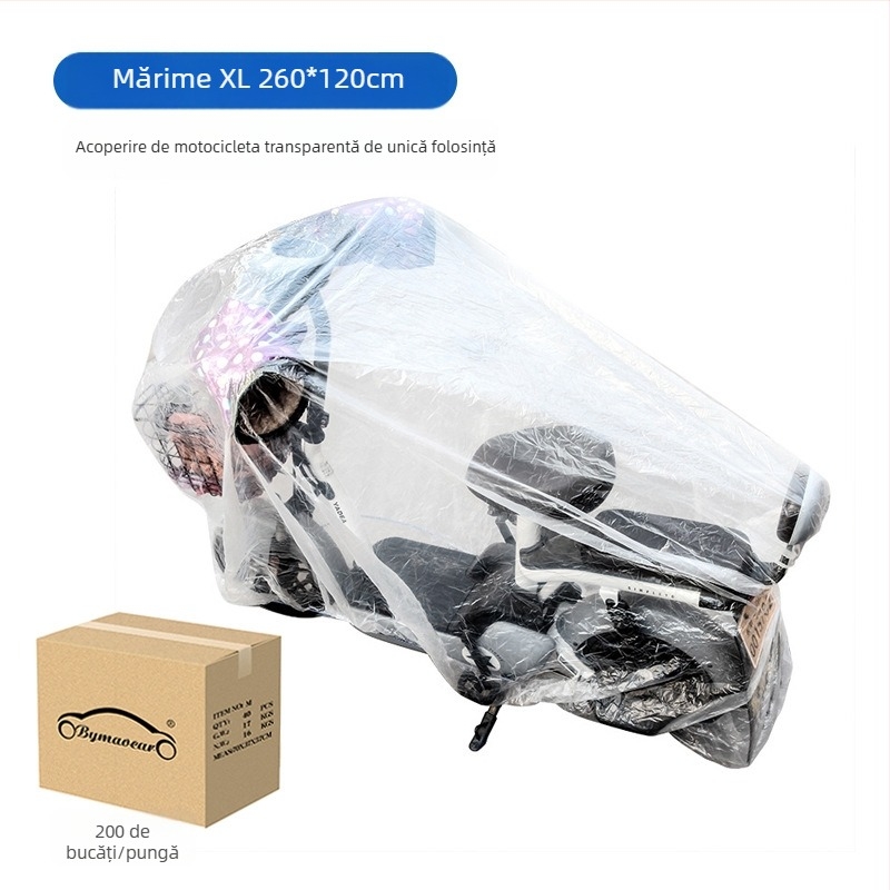 Bymaocar Acoperire pentru Vehicul Electric, Folie PE Transparentă, de Unică Folosință, Rezistentă la apă și praf, Imprimare Logo, Greutate 0,5 kg, Personalizabil, Etichetă privată disponibilă