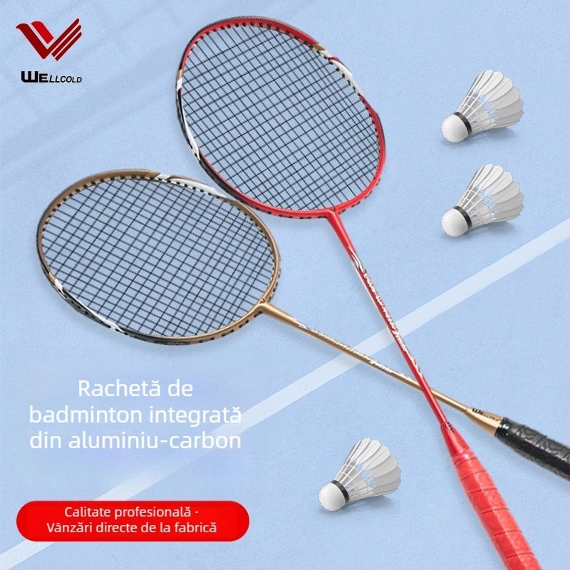 WELLCOLD rachetă de badminton cu cadru din aluminiu-carbon, pachet de 2 bucăți, 90–94 g, mâner G3, tip orizontal