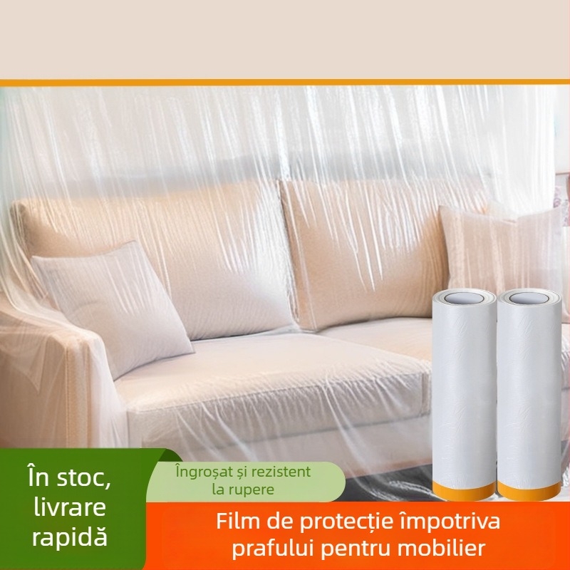 Film protector împotriva prafului pentru mobilier, electrocasnice și mașini; material PE; grosime 0,06 microni; adeziv pe bază de apă; bază din bandă Washi; tambur din carton; de unică folosință