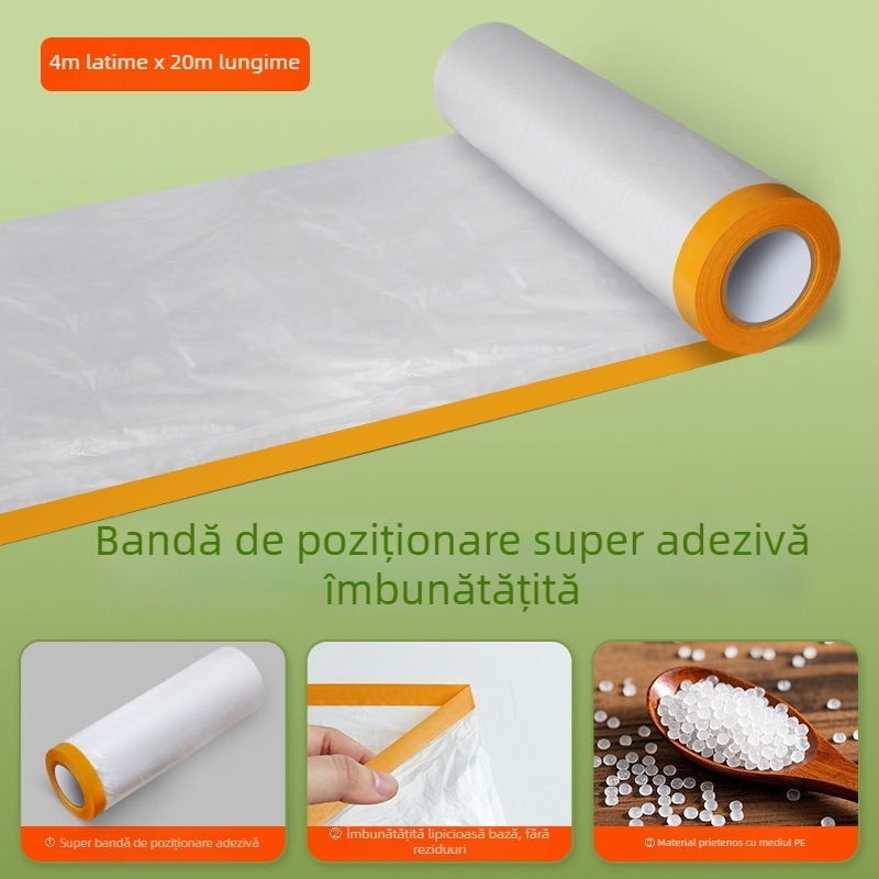 Film protector împotriva prafului pentru mobilier, electrocasnice și mașini; material PE; grosime 0,06 microni; adeziv pe bază de apă; bază din bandă Washi; tambur din carton; de unică folosință